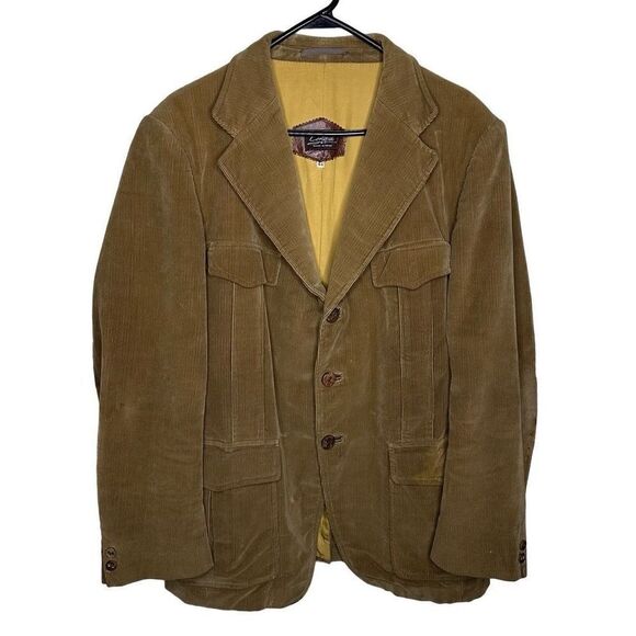 VTG Cortefiel Mens Blazer Jacket Size 44 Mustard Yellow Corduroy 2-Button Lined - Picture 1 of 5